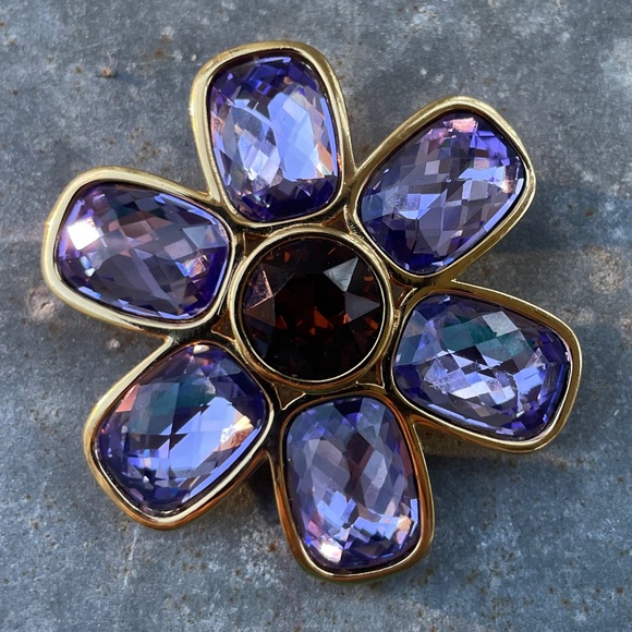 Rare signed Swarovski Tanzanite Crystal Flower Spray Brooch - Picture 1 of 2